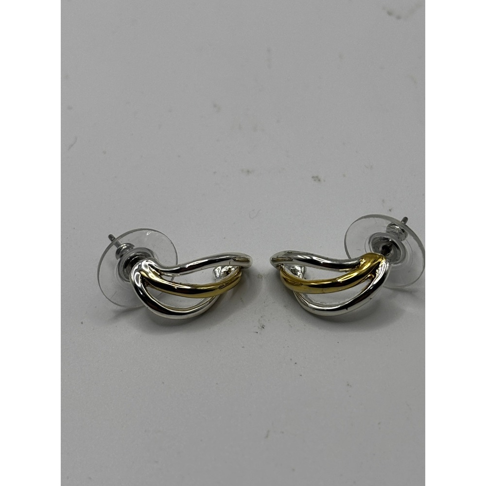 Unbranded‎ Hoop Earrings Womens OS Two Tone Mixed Metal Intertwined Wave Studs